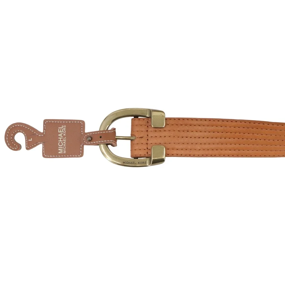 NWT Michael Kors Tan Genuine Leather Belt Brass Buckle Stitched Size L